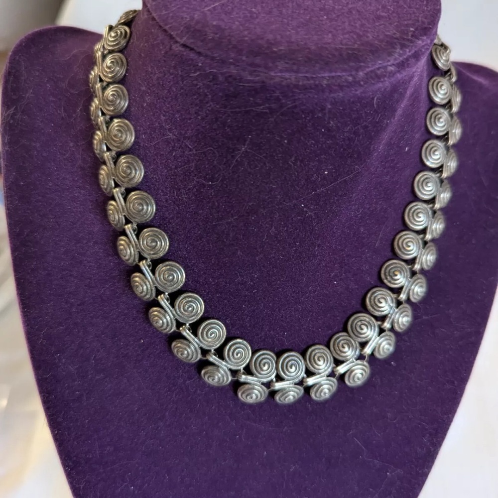 Vintage - Sterling Silver Handcrafted, double spiral necklace